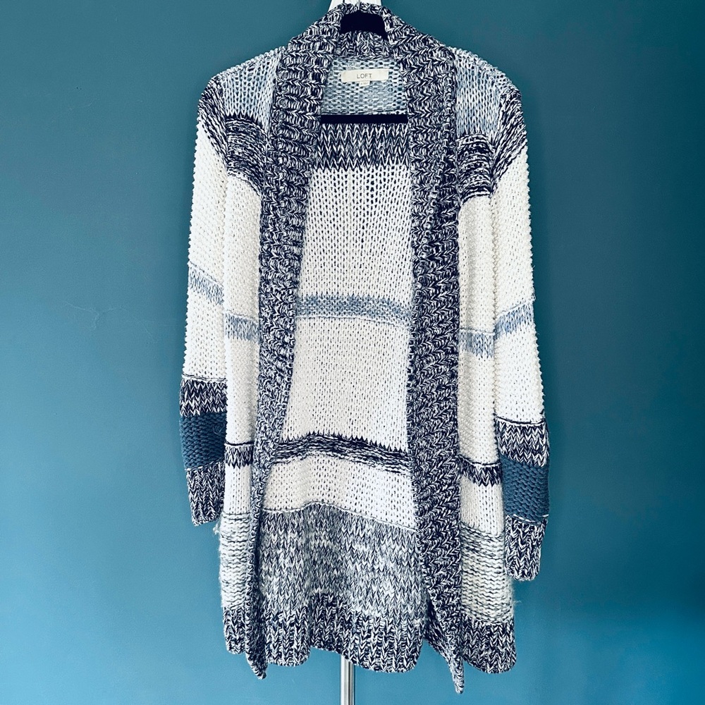 LOFT | Belted long line striped cardigan